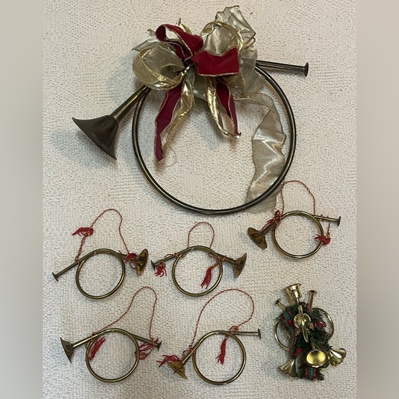 Holiday Vintage Brass French Horn Christmas Tree Ornaments Set Of 5 And Door Wall Decor Poshmark